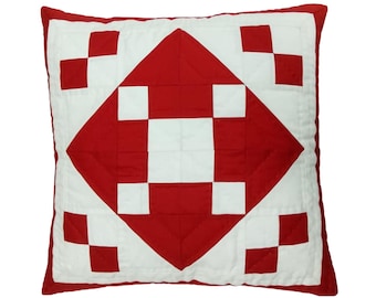Hand made hand quilted patchwork pillow cover, cushion cover, throw pillow calico red diamond square by HOME HEART Brands(made in India)