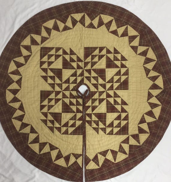 Christmas tree skirt 46" hand made hand quilted colonial plaid quilt thick Double Layer Heirloom Quality by HOME HEART Brands Made in India