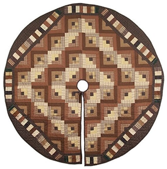 Christmas tree skirt large 60" round hand quilted Country log cabin patchwork Heirloom Quality Thick by HOME HEART Brands (Made in India)