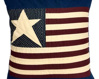 Met de hand gemaakt, met de hand gewatteerd patchworkkussen, kussenhoes, calico Amerikaanse vlag primitieve kussensloop van HOME HEART Brands (gemaakt in India)