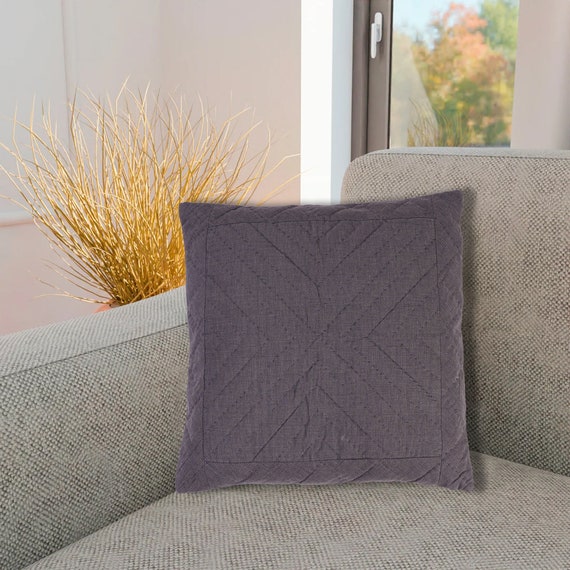 Quilted patchwork pillow cover, cushion cover, decorative throw pillow, farm mix slate micro check by HOME HEART Brands(made in India)