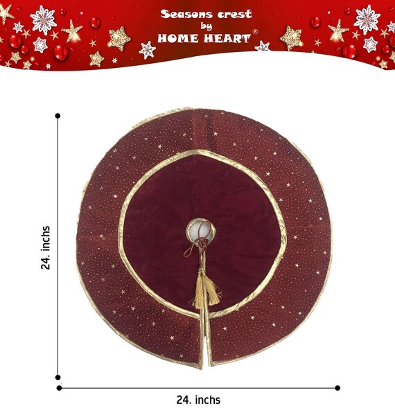 Gonna per albero di Natale, ghirlanda natalizia con foglie dorate, in velluto bordeaux, decorazioni per casa, ufficio, interni ed esterni, decorazione per feste, 91 cm