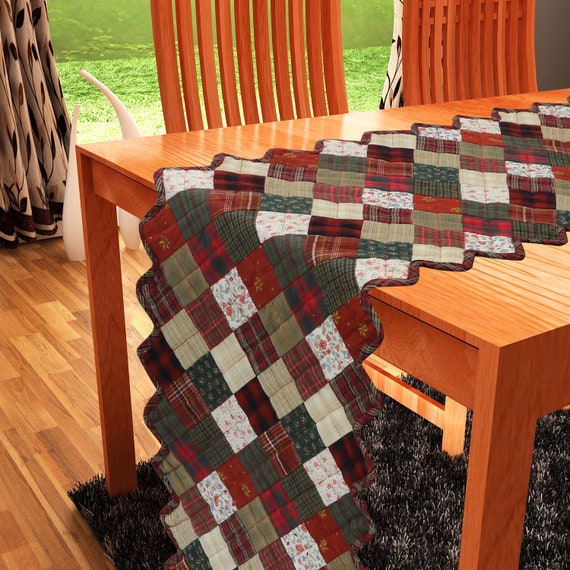 Quilted Table Runner & Toppers patchwork Mix plaid, print Country  by HOME HEART Brands (Made in India)