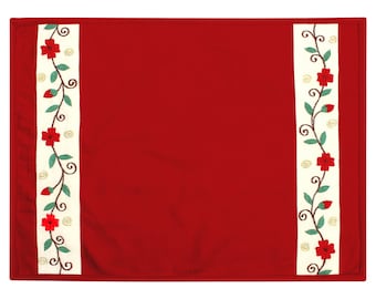 Cotton placemat & Toppers Premium tapestry cotton fabric red applique floral embroidered by Home Heart Brands(Made in India)