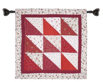 Hand Quilted table topper, square mat runner, patchwork , small quilt, Calico floral prints sew pocket by HOME HEART Brands(Made in India)