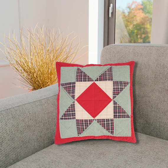 Quilted patchwork pillow cover, cushion cover, decorative throw pillow, pillow Rising Country Star by HOME HEART Brands(made in India)