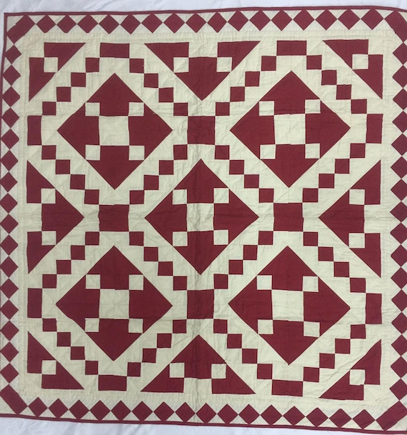 Wall hanging Hand made hand quilted quilt, Throw, Table topper Red Diamond chain square 100% Cotton Heirloom Quality by HOME HEART Brands