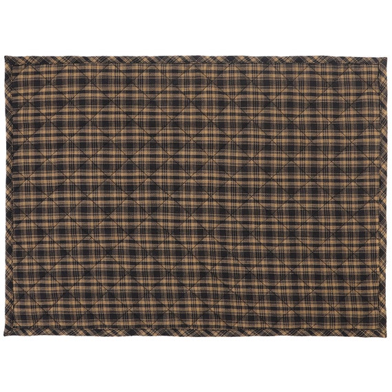 Quilted PLACEMAT Black/Beige Country Plaid Country Plaid 14"X19" by HOME HEART Brands/Tablemat