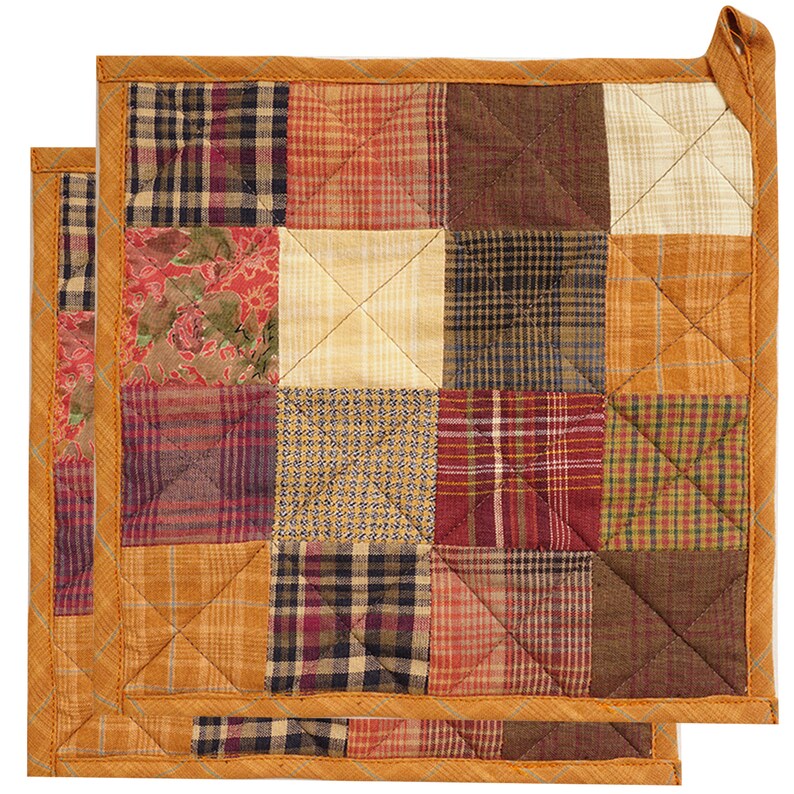 Quilted Pot Holder/Table topper/hot pads patchwork for kitchen fall mix 9x9 by HOME HEART Brands Made in India image 3