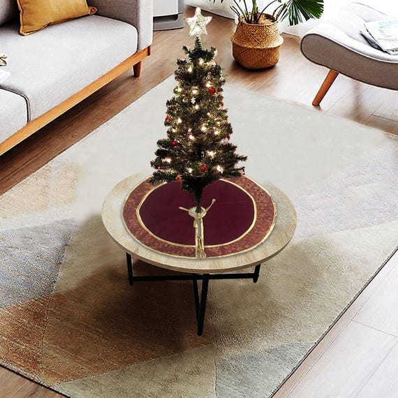 Gonna Per Albero Di Natale In Velluto Bordeaux Con Paillettes, Diametro 91,4 Cm, Base Rotonda Glitterata, Per Alberi Fino A 1,8 M - 4