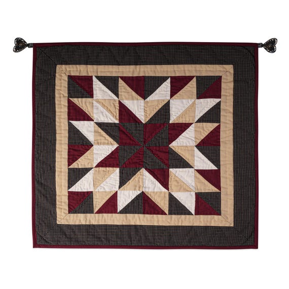 Hand made Hand quilted Throw Quilt, Table Topper 20"x20" Broken star blue plaid quilt by Home Heart brands (Made in India)