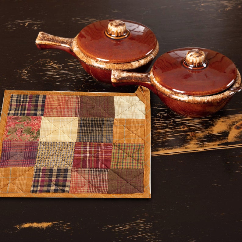 Quilted Pot Holder/Table topper/hot pads patchwork for kitchen fall mix 9x9 by HOME HEART Brands Made in India image 1