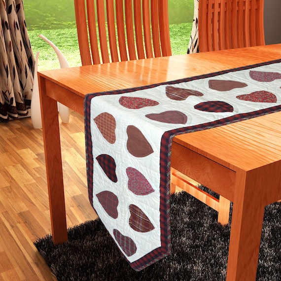 Valentine's Day quilted patchwork Table Runners & Toppers Hearts multi calico plaid and print fabric by HOME HEART Brands( Made in India)