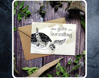 Handmade birthday greeting card with a nature motif - personal greeting, artistic design, including envelope