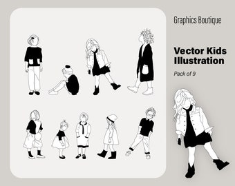Flat Vector Kids Chidlren Illustration (AI, PNG) - Architectural Graphics