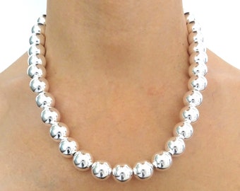 LARGE 925 silver necklace, 14 mm diameter spheres. Length 50 cm, weight 112 grams. Made in Tuscany!