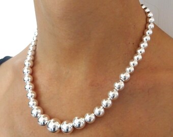 LARGE Necklace in 925 silver scalar spheres diameter 14-8 mm. Length 46 cm, weight 65 grams. Made in Tuscany!