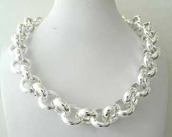 Collana Argento Sterling 925 - Catena Maglia Rolo Tonda Italiana, Lunghezza 18 Pollici!