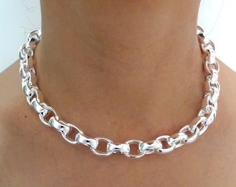 VERY LARGE. 925 Silver Oval Rolo Chain Necklace, 20 Mm Wide, 132