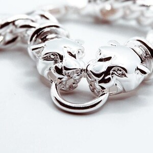 LARGE Necklace in 925 silver, central with double panther, weight 87 grams. Artisan product.