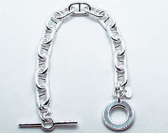 925 silver bracelet, 10 mm marine chain with toggle clasp.