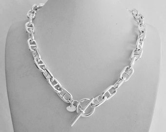 925 silver necklace, 10 mm marine mesh. T-BAR CLOSURE.