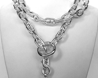 LARGE 925 silver chain, 12 mm marine mesh. Length 90 cm, T-bar closure, weight 96 grams.