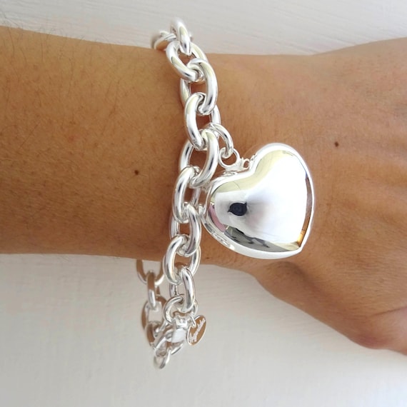 Bracciale in argento 925 con cuore grande. Prodotto in toscana!
