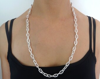 Necklace in solid 925 silver, 8 mm marine mesh. Length 65 cm.