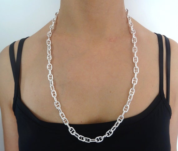 Buy Solid 925 Silver Necklace With 8mm Marine Chain. Length: 65 Cm