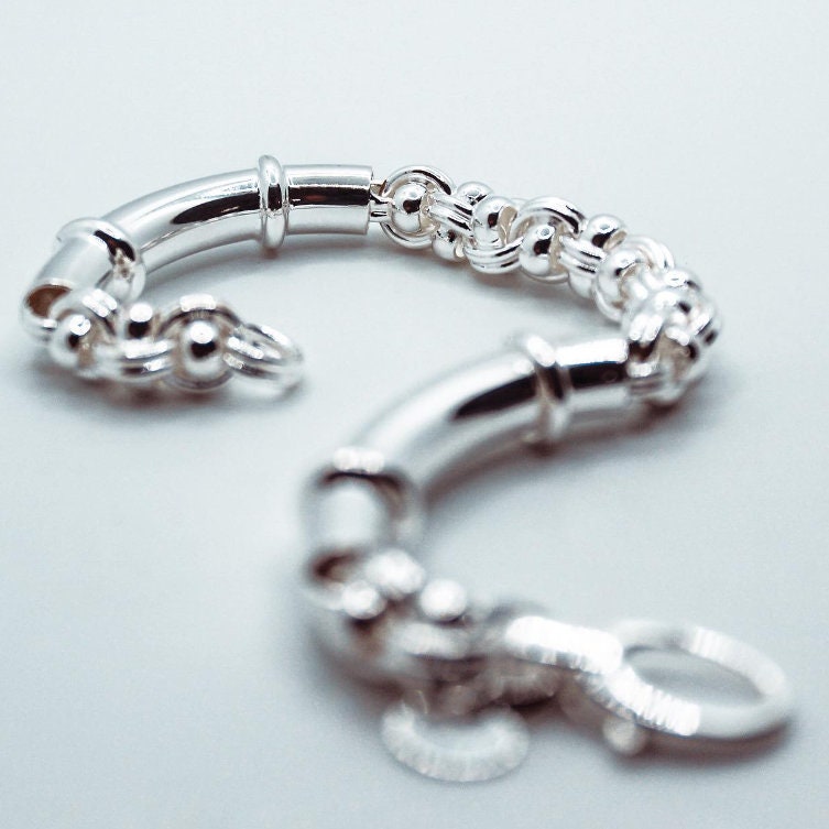 70's vintage silver925 necklace＆bracelet Vintage Bracelet in 925 Silver Tube and Chain, 1970s Model