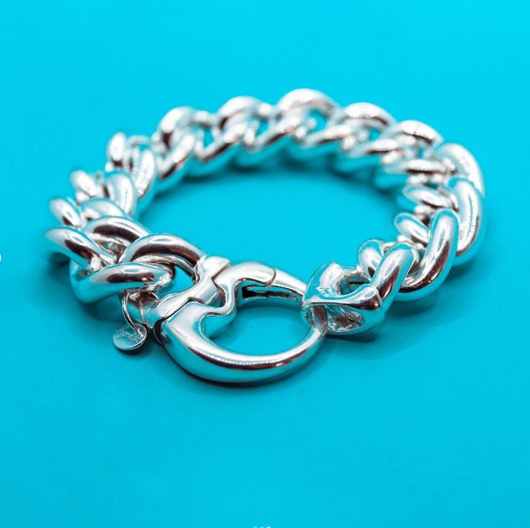 925 Silver Bracelet With 16 Mm Curb. Artisanal Closure! 66 925 Silver Bracelet With 16 Mm Curb. Artisanal Closure! 66