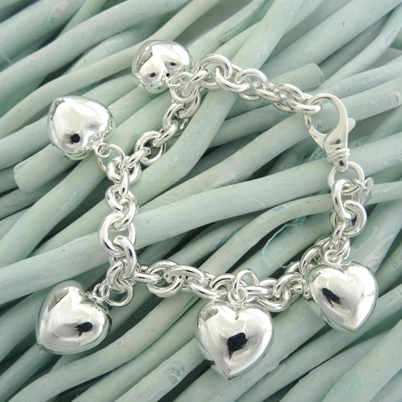 Silver heart charms for bracelets clearance