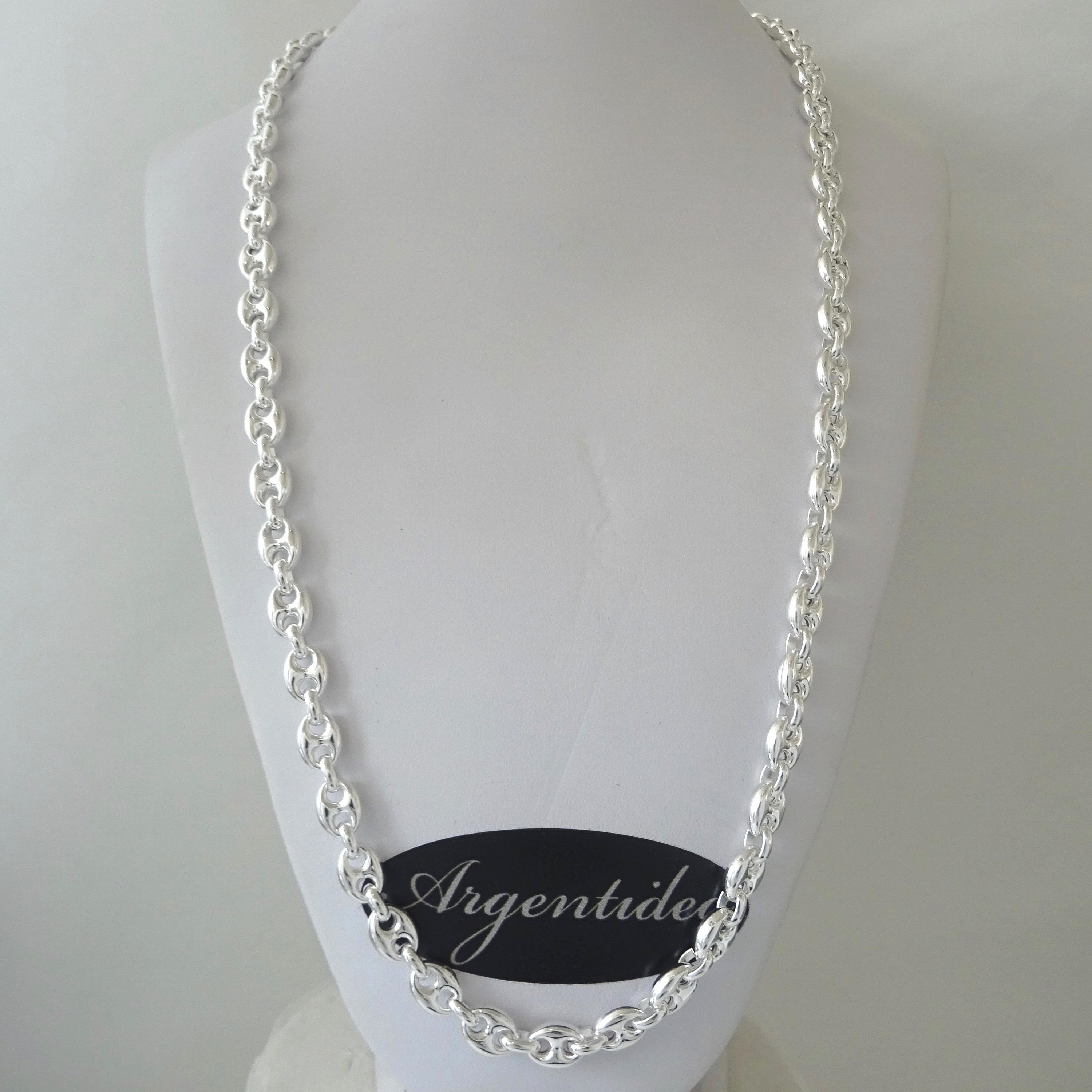 Damenhalskette, Marine-Gliederkette aus 925er Silber. Breite 7,5 mm, Länge 60 cm.