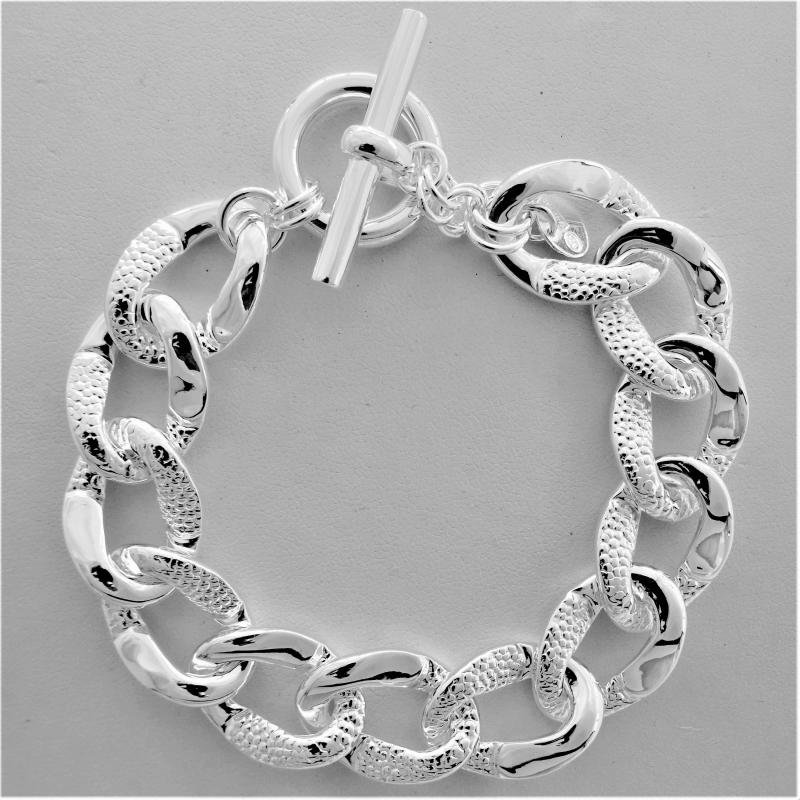 55 Gram Solid 925 Silver Bracelet. 16 Mm Crocodile-textured Link