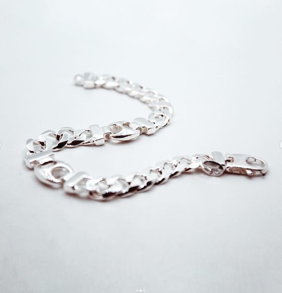 Bracelet Gourmette En Argent Massif 925 - Maille Chaîne Style Vintage, Occasion