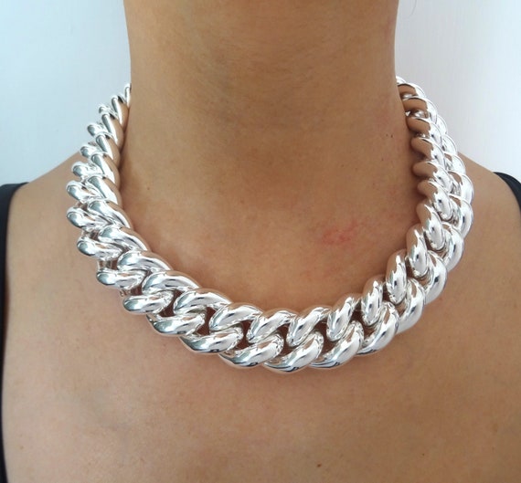 Collier Chaîne En Argent Massif 925 - Maille Art Nouveau Gourmette - Occasion