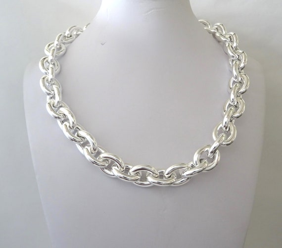 LARGE Necklace in 925 Silver Oval Chain 14 Mm. 90 Grams LARGE Necklace in 925 Silver Oval Chain 14 Mm. 90 Grams