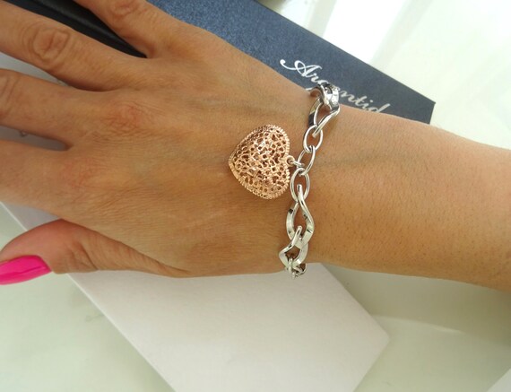 Bracelet Femme En Argent S925 Plaqué Or Rose 18 Carats – Motif Rose Ajourée – Agate Bleu Vert