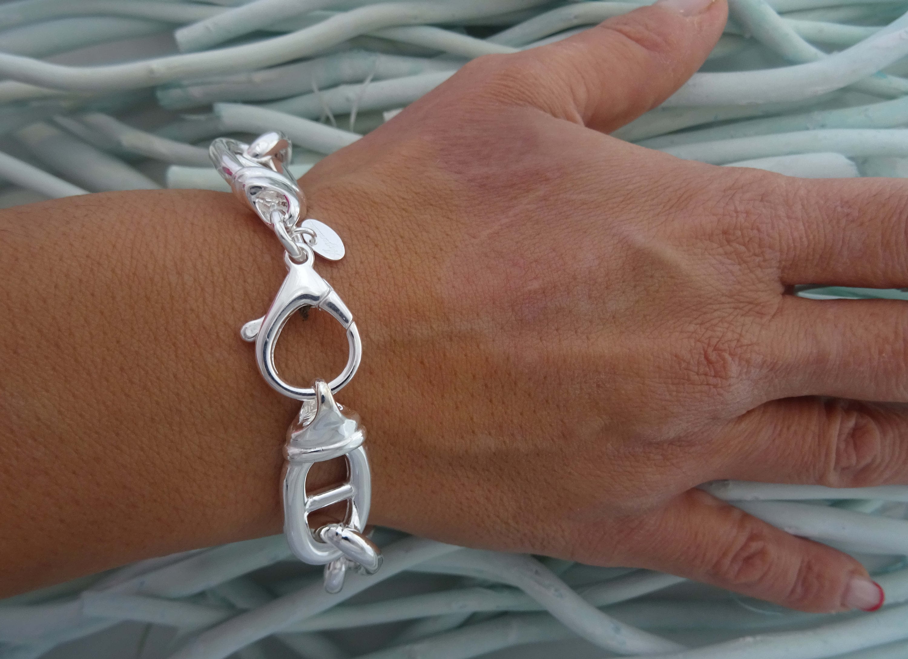 925 Silver Bracelet With 14 Mm Mariner Chain. - Etsy 925 Silver Bracelet With 14 Mm Mariner Chain. - Etsy