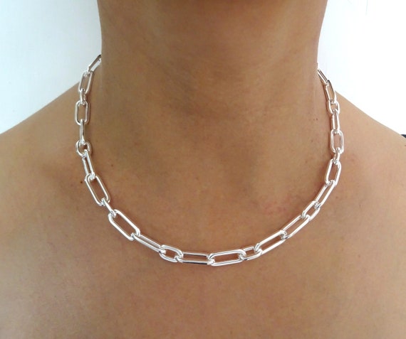 Collier Chaîne Ancien En Argent - Maillons Simples, Style Vintage - Occasion