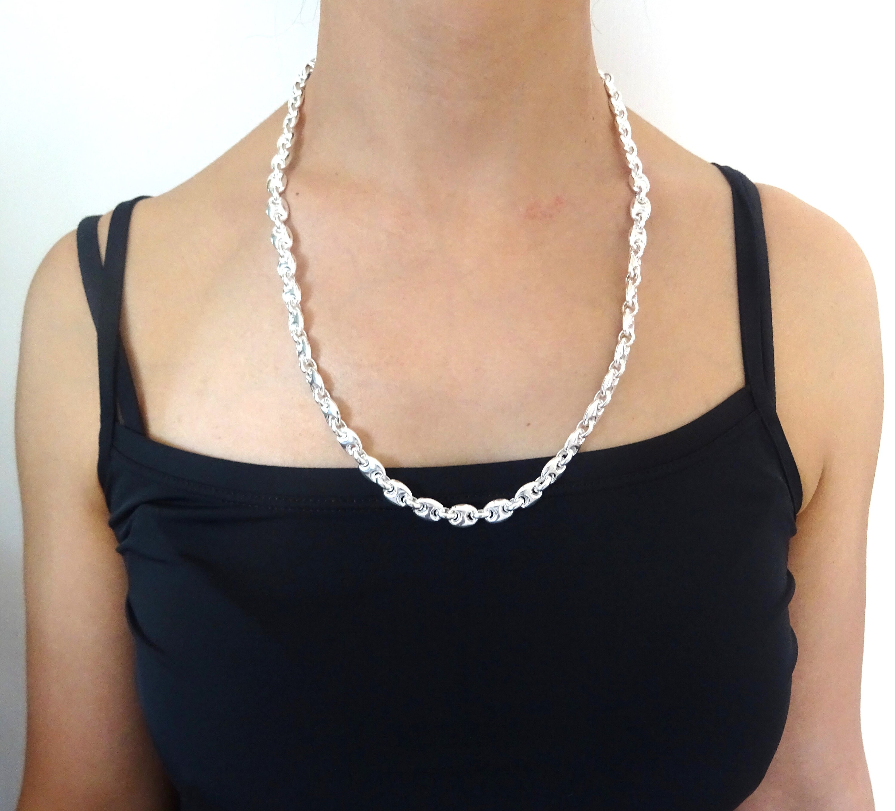 US 三軒茶屋 Marine Narrow Chain Necklace Unisex Necklace, Marine Link Chain in 925 Silver. Width 8 Mm