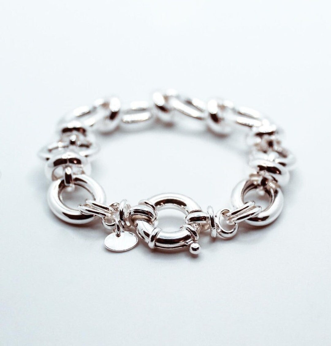 Handcrafted 925 Silver Bracelet With Oval and Round Links. Width 13 Mm. - Etsy Handcrafted 925 Silver Bracelet With Oval and Round Links. Width 13 Mm. - Etsy