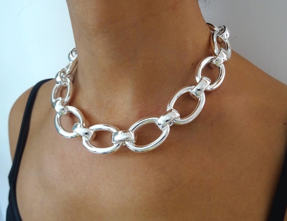 Collier Chaîne En Argent - Grand Modèle élégant - Bijou Vintage Français