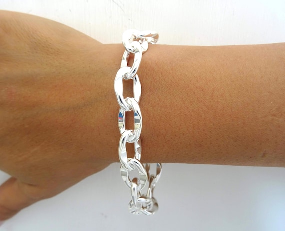 SOLID 925 Silver Bracelet. Asymmetric Oval Chain, 12 Mm Wide. - Etsy