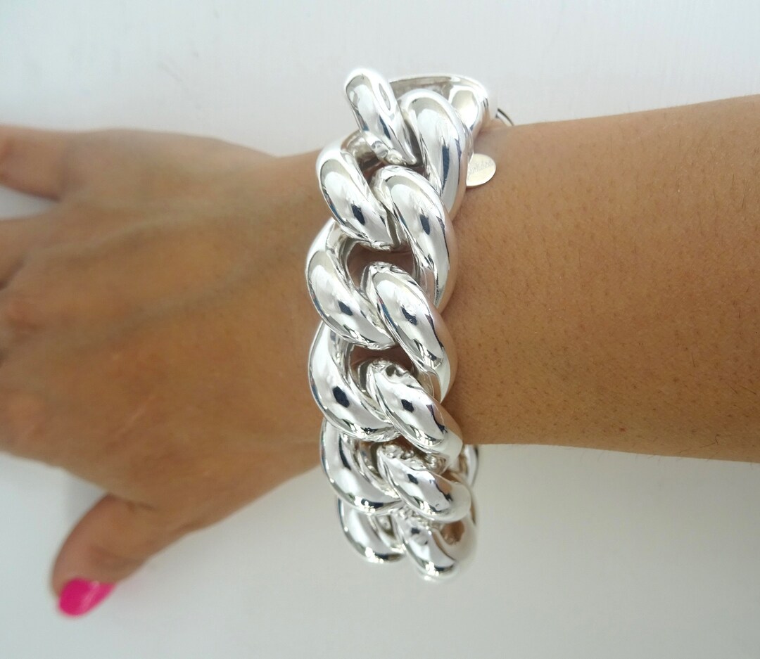 LARGE 925 Silver Curb Bracelet 22 Mm, 95 Grams! - Etsy