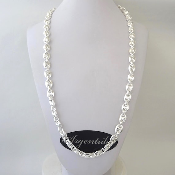 Unisex Necklace, 925 Silver Marine Chain. Width 8 Mm, Length 60 Cm