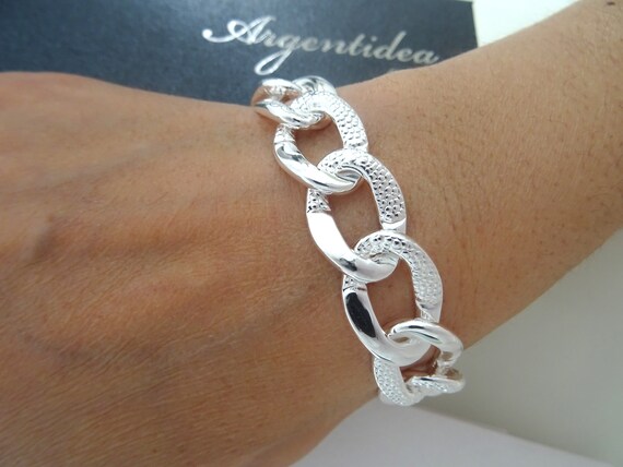 55 Gram Solid 925 Silver Bracelet. 16 Mm Crocodile-textured Link