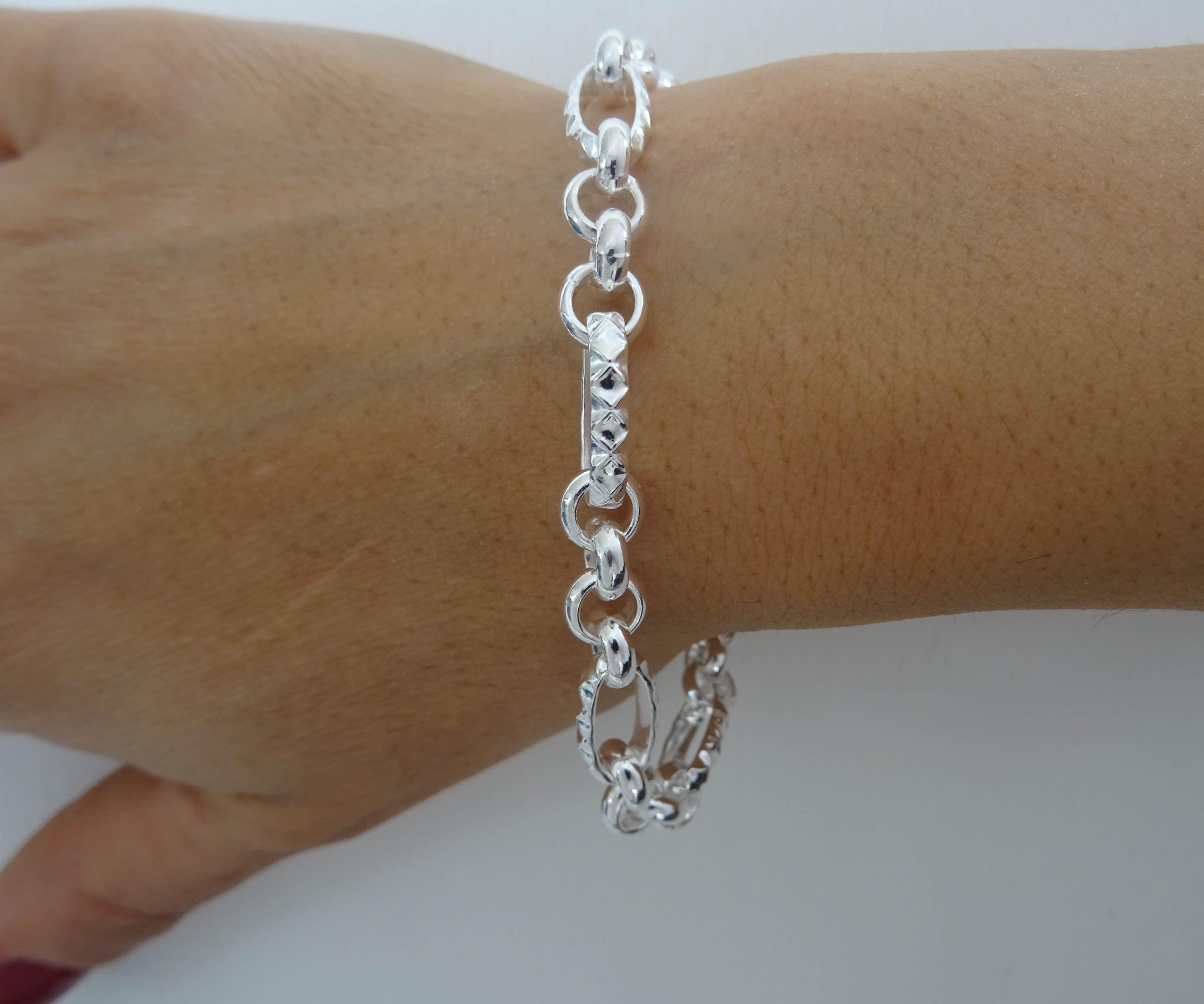 Solid 925 Silver Bracelet, 4+1 Alternating Rolo Figaro Chain