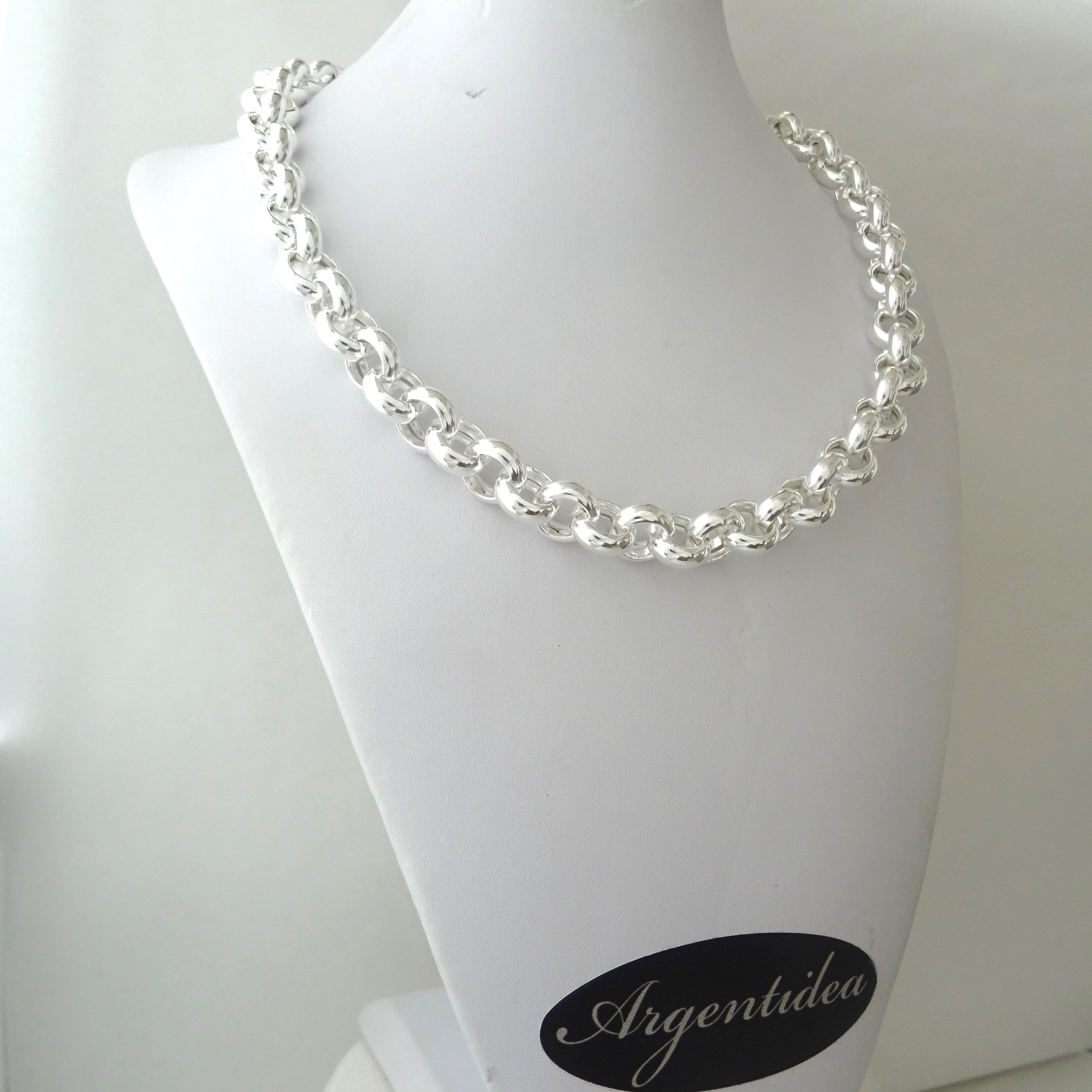 Aka Gioielli® - Collana Donna Uomo in Argento Sterling 925 Rodiato - Catena 5 mm Maglia Grumetta Piatta Diamantata - lunga 45 cm
